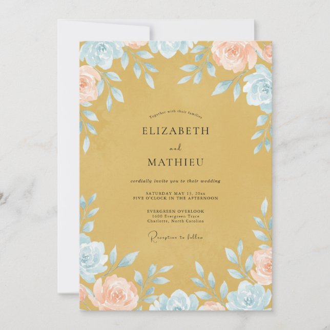 Convite Casamento com Flor Silvestre Aquática Mostarda (Frente)