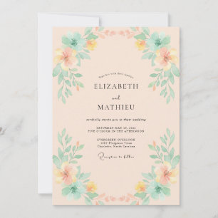 Convite Casamento com Flor Silvestre Aquática Pêssego