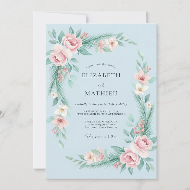 Convite Casamento com Flor Silvestre Céu Rosado (Frente)