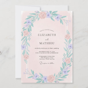 Convite Casamento com Flor Silvestre de Periwinkle Rosado