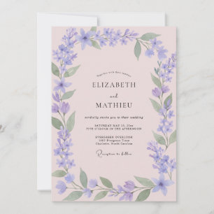 Convite Casamento com Flor Silvestre de Rosa Pálido e Peri