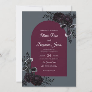 Convite Casamento com Flor Silvestre e Carvão Borgonha