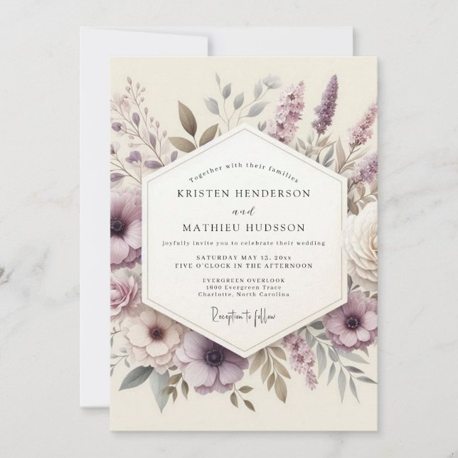 Convite Casamento com Flor Silvestre Etérea de Lavanda (Frente)