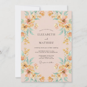 Convite Casamento com Flor Silvestre Etérea de Pêssego