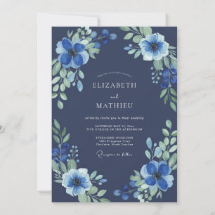 Convite Casamento com Flor Silvestre Índigo à Meia-Noite