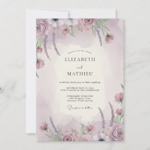 Convite Casamento com Flor Silvestre Lilás Desbotada