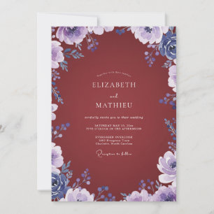 Convite Casamento com Flor Silvestre Lilás Marrom