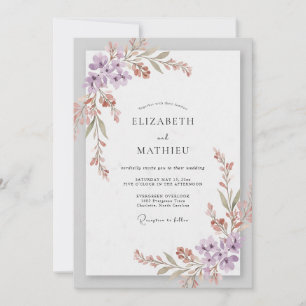 Convite Casamento com Flor Silvestre Lilás Rosa