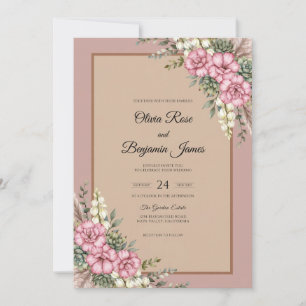 Convite Casamento com Flor Silvestre Mauve Champagne