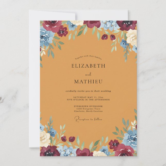 Convite Casamento com Flor Silvestre Ocre (Frente)