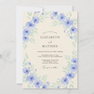 Convite Casamento com Flor Silvestre Periwinkle Atemporal
