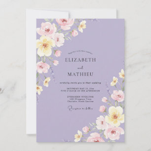 Convite Casamento com Flor Silvestre Rosa Lavanda