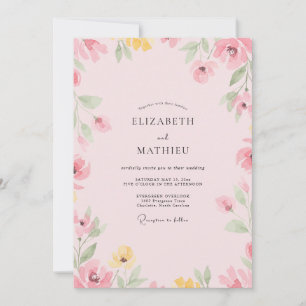 Convite Casamento com Flor Silvestre Rosa Pálido