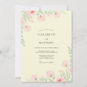 Convite Casamento com Flor Silvestre Rosa Pétala Amarela