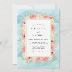 Convite Casamento com Flor Silvestre Sky Peach