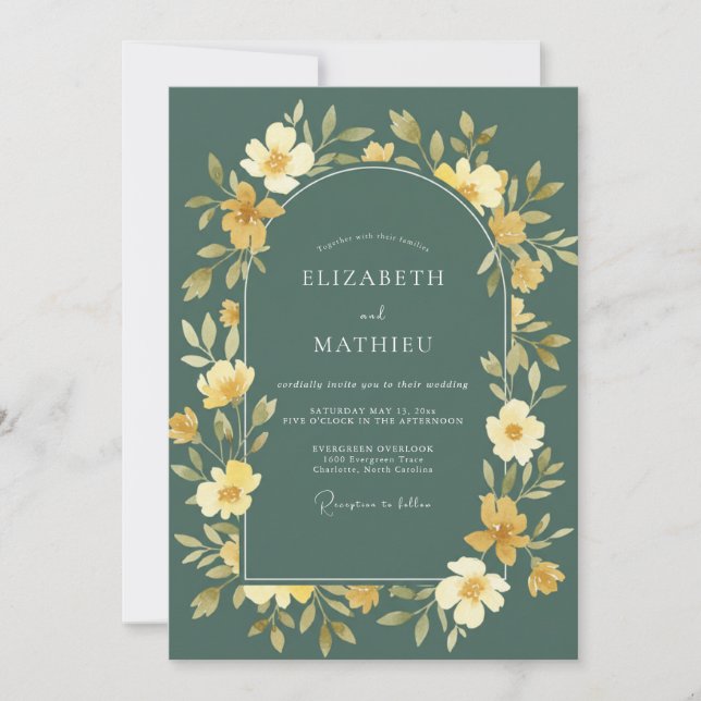 Convite Casamento com Flor Silvestre Slate Ochre (Frente)