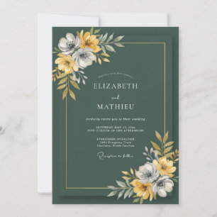 Convite Casamento com Flor Silvestre Verde Floresta