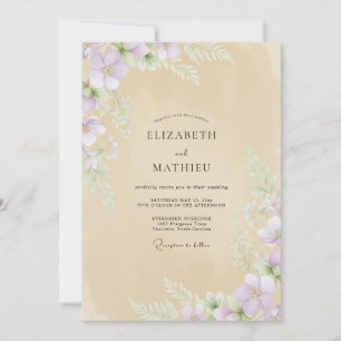 Convite Casamento com Flor Silvestre Violeta Champanhe Sua