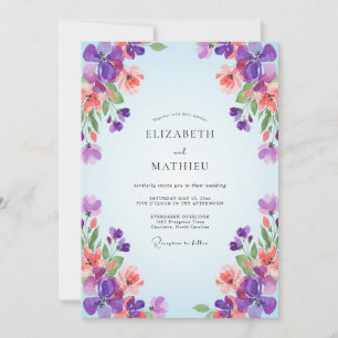 Convite Casamento com Flor Silvestre Violeta Coral