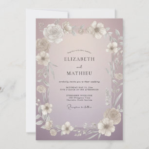 Convite Casamento com Flor Silvestre Violeta Empoeirada