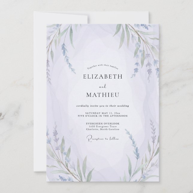Convite Casamento com Flor Silvestre Violeta Pálida (Frente)