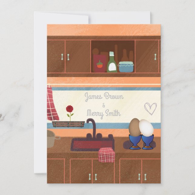 Convite Casamento com Flor Vermelho, Janela Ovos Cozinha (Frente)