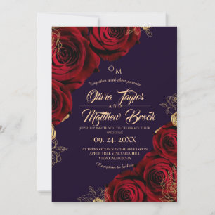 Convite Casamento com Flor ⎮ Violeta e Ouro