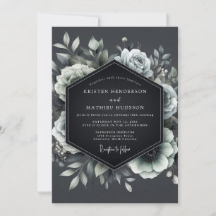 Convite Casamento com Flora Charcoal Penumbral