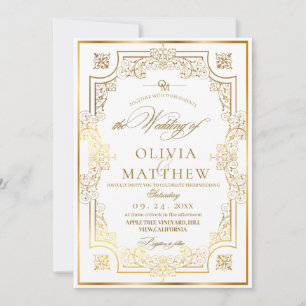 Convite Casamento com Flora Dourada Chic