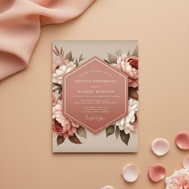 Convite Casamento com Flora em Tom Rosado (Criador carregado)