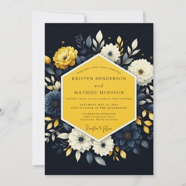 Convite Casamento com Flora Noturna Açafrão (Frente)