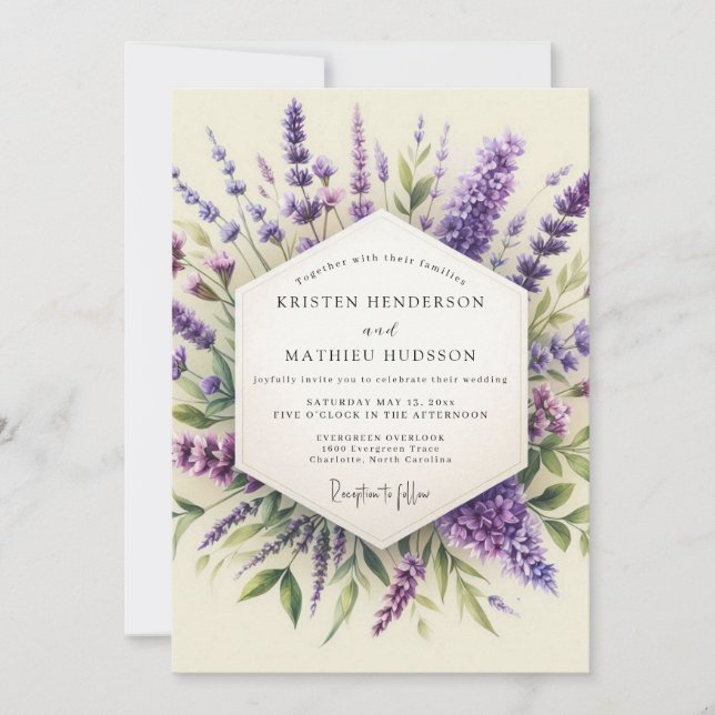 Convite Casamento com Flora Provençal de Lavanda (Frente)