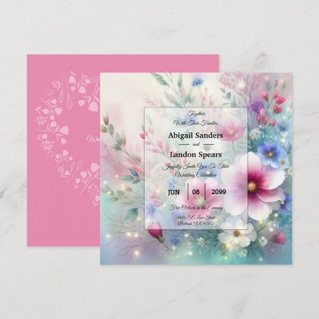 Convite Casamento com Flora Radiosa e Brilhante da Primave (Frente/Verso)