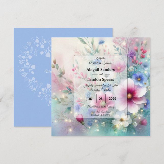 Convite Casamento com Flora Radiosa e Brilhante da Primave (Frente/Verso)