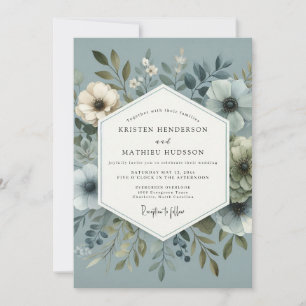 Convite Casamento com Flora Vencedora Azul Ardesia
