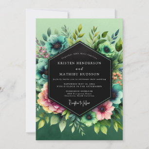 Convite Casamento com Flora Vibrante e Rubor Azul