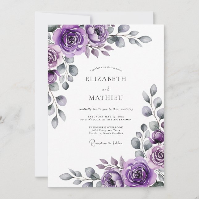 Convite Casamento com Florada Artística Lavanda (Frente)