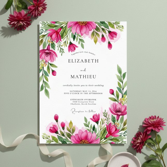 Convite Casamento com Florada Luxuriante de Fuchsia (Criador carregado)