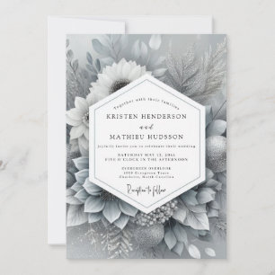 Convite Casamento com Florada Monocromática Prateada