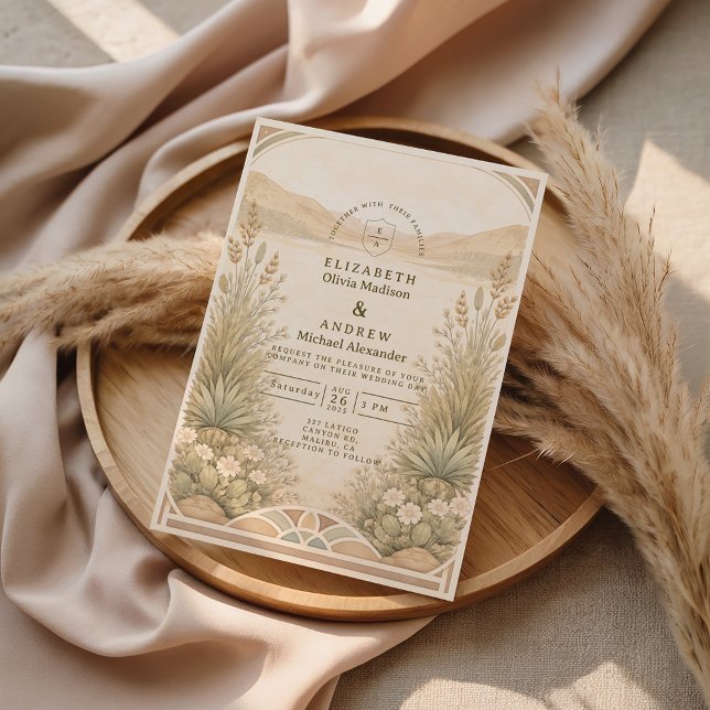 Convite Casamento com Florais Neutros e Suaves do Deserto (Criador carregado)