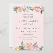 Casamento com Floral Azul Caprichoso em Aquarela