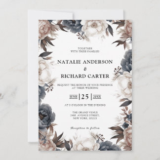 Convite Casamento com floral boho em aquarela desbotado