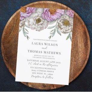 Convite Casamento com Floral Boho Rosa e Creme em Aquarela