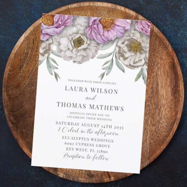 Convite Casamento com Floral Boho Rosa e Creme em Aquarela (Criador carregado)