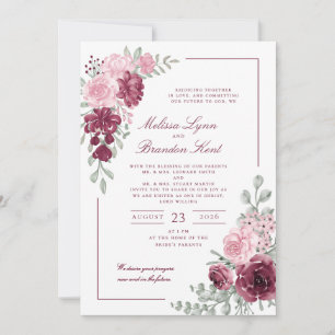 Convite Casamento com Floral de Aquarela em Script Elegant