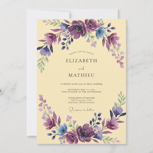 Convite Casamento com Floral Delicado e Florescimento de A (Frente)