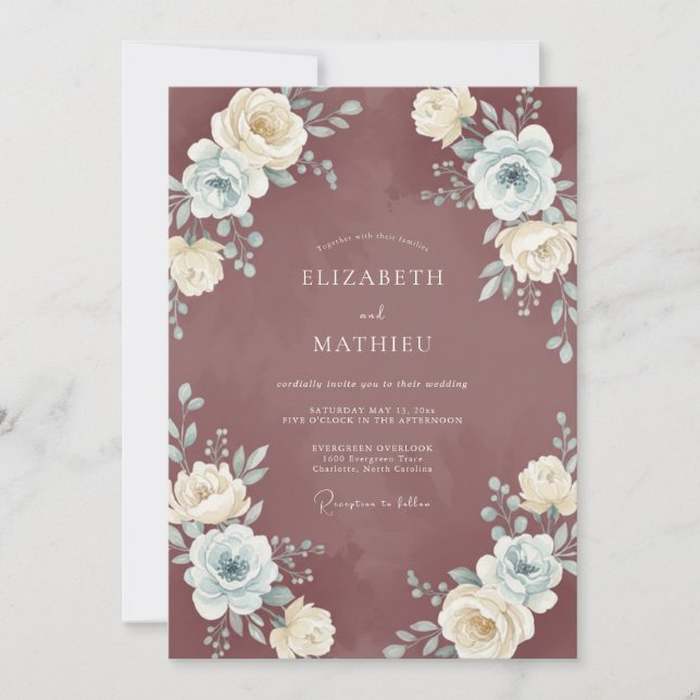 Convite Casamento com Floral Delicado e Florescimento em B (Frente)
