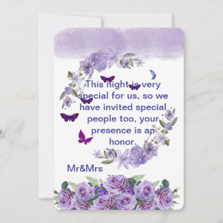 Convite Casamento com Floral e Borboleta Roxo Elegante Con