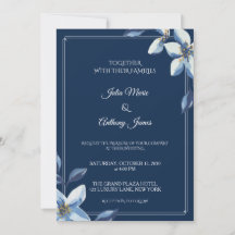 Casamento com Floral em Aquarela Azul Marinho Eleg