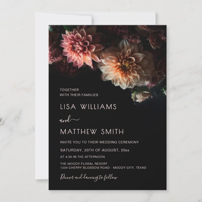 Convite Casamento com Floral Escuro e Mal-humorado | Crisâ (Frente)